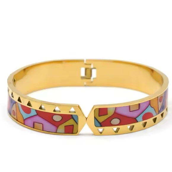 SARA - Stainless Steel Enamel Patterned Ring And Bracelet Set - Picture 3 of 7